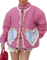 Jaqueta feminina Yimoon recortada acolchoada e acolchoada, casaco acolchoado, vermelho-M