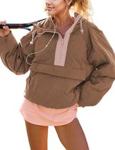 Jaqueta feminina Ynhonra, pulôver com capuz, marrom, tamanho XS