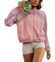 Jaqueta feminina Yozazzy, felpuda, felpuda, Sherpa, outono e inverno, rosa Jaqueta feminina Yozazzy, felpuda, felpuda, Sherpa, outono e inverno, rosa