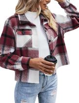 Jaqueta feminina Zeagoo, moderna, cortada, xadrez, mistura de lã
