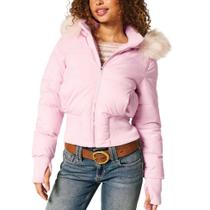 Jaqueta feminina Zoziiee com acabamento em pele sintética com capuz rosa de inverno S Jaqueta feminina Zoziiee com acabamento em pele sintética com capuz rosa de inverno S