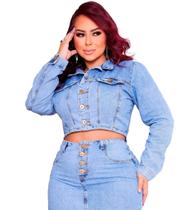 Jaqueta femininas jeans basica croped azul