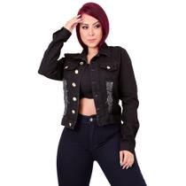 Jaqueta femininas jeans preta basica Jaqueta femininas jeans preta basica