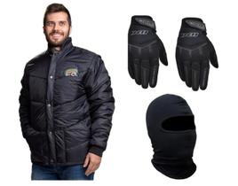 Jaqueta Frio Inverno Tradicional Original Cr Califórnia Racing Preta Manga Removível + Capuz Touca Ninja + Luva X11 Fit Touch Screen