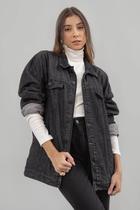 Jaqueta Hering Jeans Oversized Feminina Cor:PretoTamanho:M