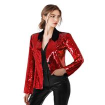 Jaqueta HIGAKI Sequin para mulheres de mangas compridas casual Sparkly