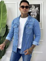 Jaqueta Homem Jeans Masculina Casual Lavagem Escura com Puído