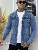 Jaqueta Homem Jeans Masculina Casual Lavagem Escura com Puído