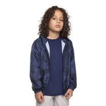 Jaqueta Infantil Corta Vento Capuz Tactel Camuflada Azul Have Fun