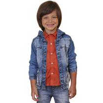 Jaqueta Infantil Look Jeans c/ Capuz Moletom Jeans Jaqueta Infantil Look Jeans c/ Capuz Moletom Jeans