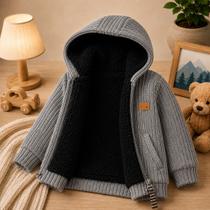 Jaqueta Infantil Menino Peluciada Com Capuz Inverno Premium Cor:CinzaTamanho:6 Jaqueta Infantil Menino Peluciada Com Capuz Inverno Premium Cor:CinzaTamanho:6