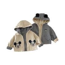 Jaqueta Infantil Mickey Mouse Com Capuz Xadrez Dupla Face Primavera Outono Para Meninos E Meninas