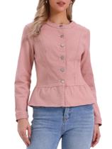 Jaqueta jeans Allegra K Peplum Bainha com botões sem gola