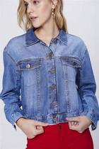 Jaqueta jeans azul escuro com bolso e botão