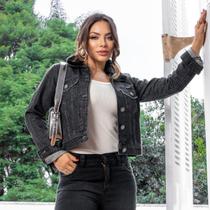 Jaqueta Jeans Black Com Pelo Preto Feminino Revanche