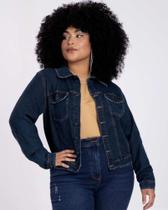 Jaqueta jeans com elastano cropped plus size