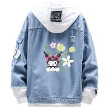 Jaqueta jeans com estampa de estilo moderno Kuromi Blossom para mulheres