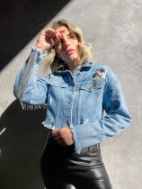 Jaqueta jeans com franjas em strass 47876 INDULTO - MARIA TEREZA