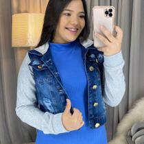 Jaqueta jeans com manga e capuz moletom Jaqueta jeans com manga e capuz moletom