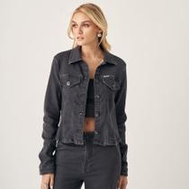 Jaqueta Jeans Confort Cropped Bolsos e Lapelas Jaqueta Jeans Confort Cropped Bolsos e Lapelas
