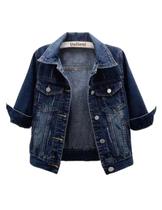 Jaqueta jeans cortada Unilexi feminina Light Wash, manga 3/4