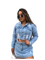 Jaqueta jeans crooped desfiada moda Blogueira - Point Beach