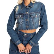 Jaqueta Jeans Cropped Azul Escura JQ08015 Cor:Azul EscuroTamanho:GG