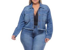 Jaqueta Jeans Cropped Feminina Plus Size Mimi Casaco Jeans