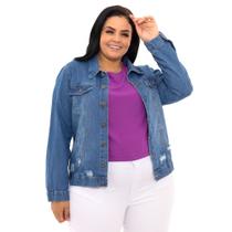 Jaqueta Jeans Cropped Feminina Plus Size Mimi Casaco Jeans