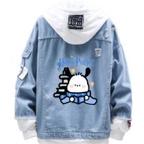 Jaqueta jeans de estilo casual com padrão de cachorro Pochacco Jaqueta jeans de estilo casual com padrão de cachorro Pochacco