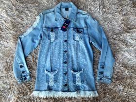 Jaqueta jeans desfiada feminina