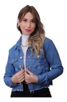Jaqueta Jeans Destroyed Elastano Feminina Azul Claro - FENIM MODAS