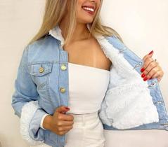 Jaqueta Jeans escura Feminino Forrada Pelucia Pelo Inverno - W &Z