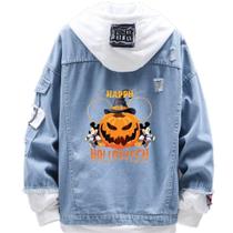 Jaqueta jeans estilo moda Halloween Mickey Pumpkin Lantern