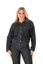 Jaqueta Jeans Feminina Arauto Cropped Gola Veludo Jaqueta Jeans Feminina Arauto Cropped Gola Veludo