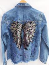Jaqueta Jeans Feminina Asa de Anjo Roxa - Tamanho M