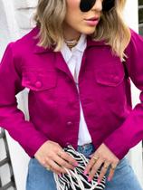 Jaqueta Jeans Feminina Botão Encapado Tendência Da Moda