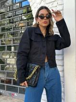 Jaqueta Jeans Feminina Botão Encapado Tendência Da Moda