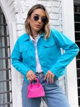 Jaqueta Jeans Feminina Botão Encapado Tendência Da Moda Jaqueta Jeans Feminina Botão Encapado Tendência Da Moda