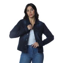 Jaqueta Jeans Feminina C/ Bosos E Elastano Vilejack VFJF0034 Jaqueta Jeans Feminina C/ Bosos E Elastano Vilejack VFJF0034