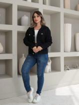 jaqueta Jeans Feminina Com Elastano preto manga longa 5040