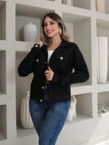 jaqueta Jeans Feminina Com Elastano preto manga longa 5040