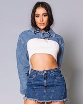 Jaqueta Jeans Feminina Cropped 22287 Média - Consciência