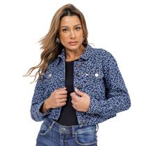 Jaqueta Jeans Feminina Cropped Animal Print