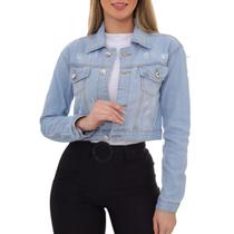 Jaqueta Jeans Feminina Curta 100% Algodão Jaqueta Jeans Feminina Curta 100% Algodão