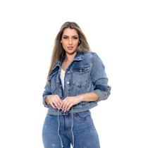 Jaqueta Jeans Feminina Curta Básica Cor Clássica - Black jeans