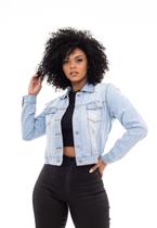 Jaqueta Jeans Feminina Curta Cropped Destroyed