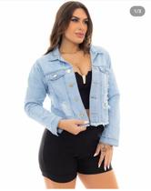 Jaqueta Jeans Feminina Desfiada Azul Clara Confortavel Curta..