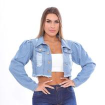 Jaqueta Jeans Feminina Desfiada Cropped Destroyed