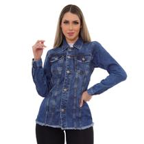 Jaqueta Jeans Feminina Lavagem Escura com Botões 100% Algodão Jaqueta Jeans Feminina Lavagem Escura com Botões 100% Algodão